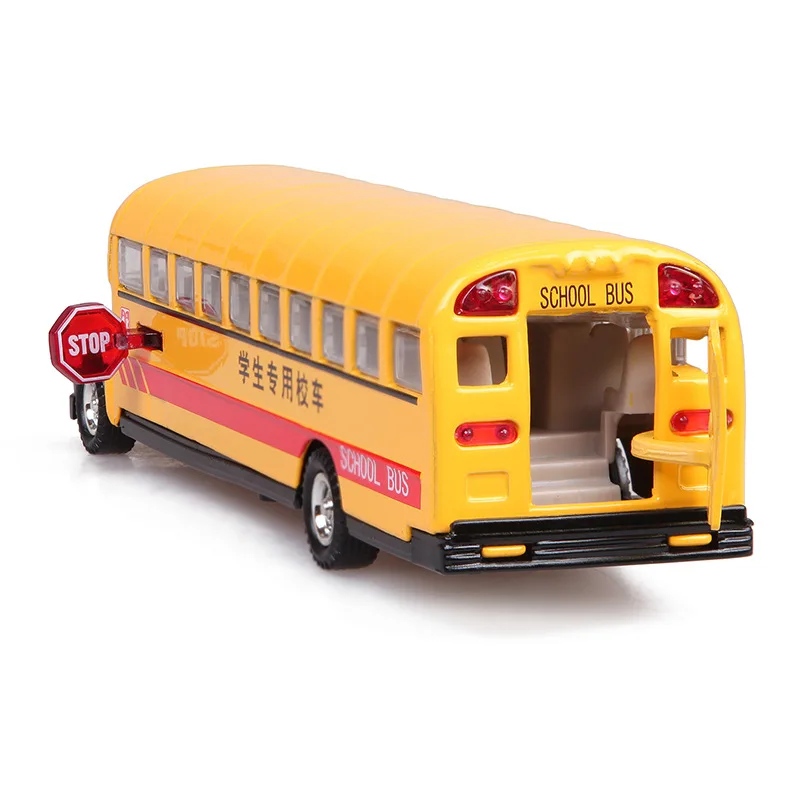 Die Cast Yellow Bright Bus Play Vehicles Diecast Plastic Pull Back School Bus Toy for Toddlers with Mechanism and Open Doors