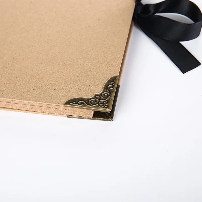 New Black 8 Inch DIY Photo Album 30 sheets Metal Retro Corner Kraft Paper Brown Photo Album Photo Scrapbook Handmade Gift Album