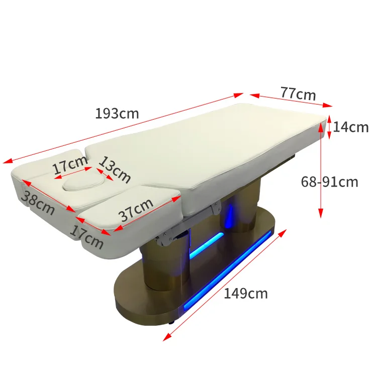 Luxury Electric Facial Bed Synthetic Leather  Salon Furniture Beauty Couch Adjustable Massage Foot Button Control Spa Facial