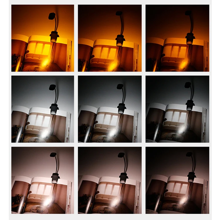 Portable Rechargeable Flexible Clip 9 LED Book Light 3 Color Temperature 9 Brightness LED Book Adjustable Reading Light