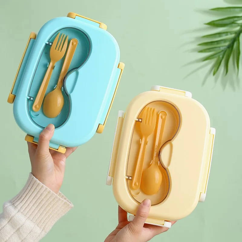 Factory Price Kawaii Portable 3 Grids 1200ml Microwave Safe Plastic Lunch Box With Cutlery Set For Grids School