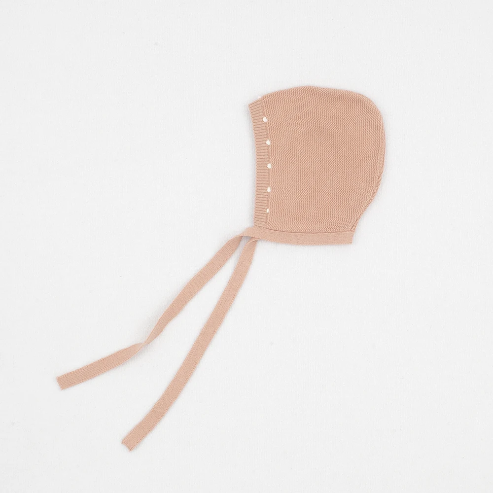 Custom Baby Knitted Bonnet Kids Cute Pink Vintage Jacquard Soft Baby Girl Knit Bonnets Newborn Cotton knitted Hat