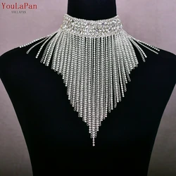 YouLaPan SG28 New Luxury Necklace Ladies Prom Jewelry Gift Bridal Rhinestone Tassel Chain Wedding Rhinestone Large Necklace