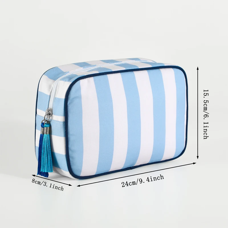 Cosmetic Bag Organizer Make Up Bags For Women Wedding Gift Canvas Stripe Travel Toiletry Bag
