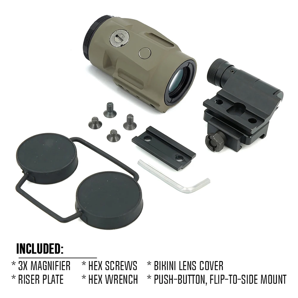 Tactical Prism 3X Magnifier Sight Diopter Adjustment Juliet3 Magnifier Scope With Push Button FTC Magnifier Mount