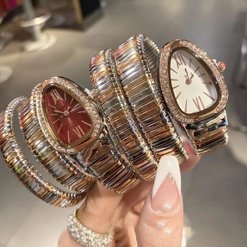 Лидер продаж, модный браслет в форме змеи, модные кварцевые часы из нержавеющей стали с женскими часами, международная торговля