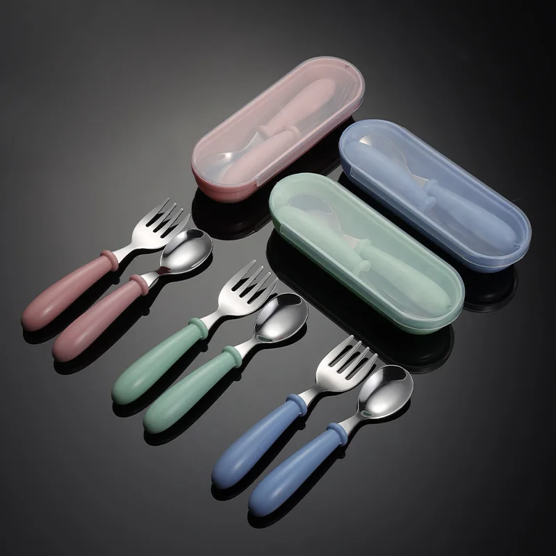 BPA free Children cutlery set utensils food grade 304 stainless steel tableware kids fork and spoon with portable case