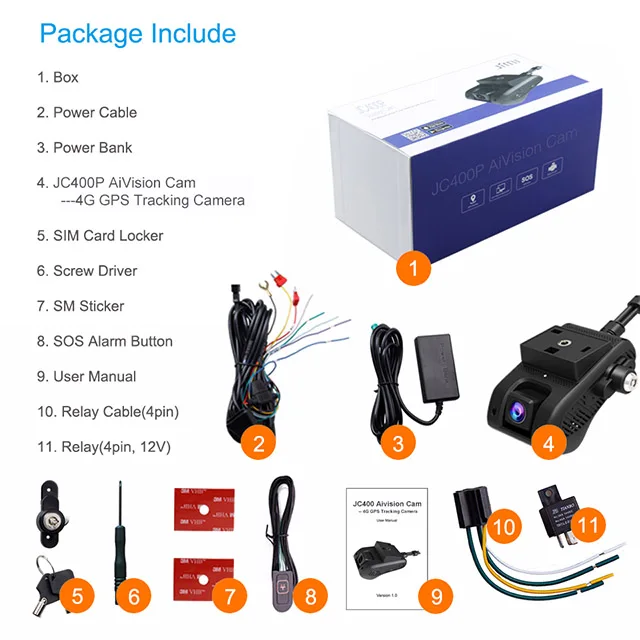 Jimi iot JC400P AI AiVision edegcam 4G DVR wifi hotspot dual lens front and inward cam 2 channel car camera dashcam GPS dvr car