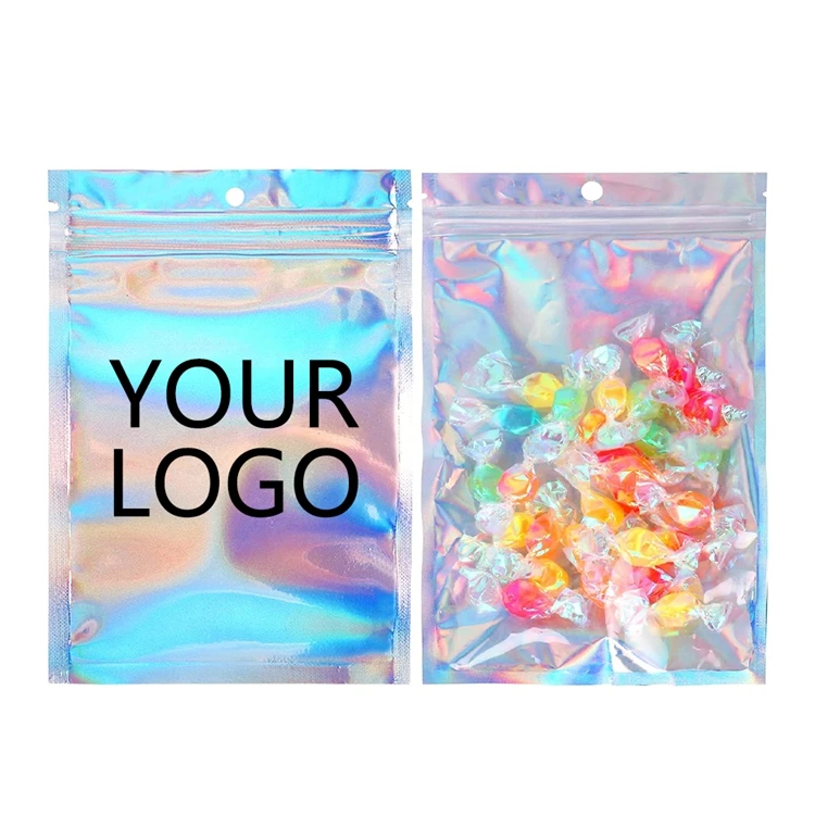One Side Transparent Holographic Ziplock Packaging Small Zipper Lock Mylar Hologram Bags