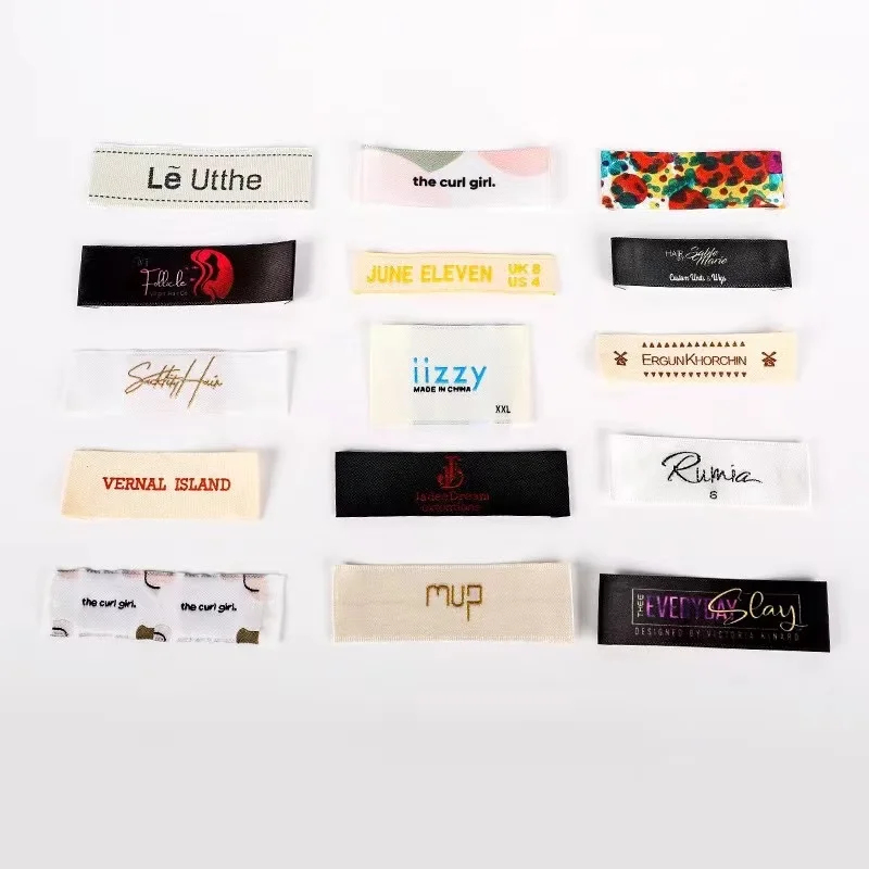 Custom Damask Woven Labels Clothing Tag Neck End Folded Garment Labels Woven Label Iron On