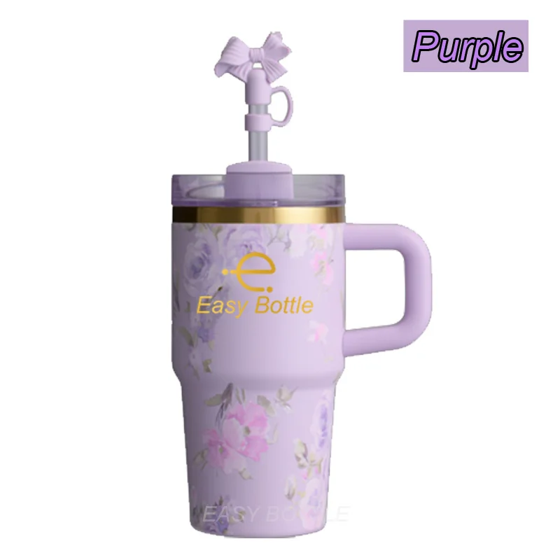 New H2.0 Stainless Steel Gold Copper 14oz 20oz Kids Tumbler Kids Water Bottle With Handle Custom Flower Pattern Back To School