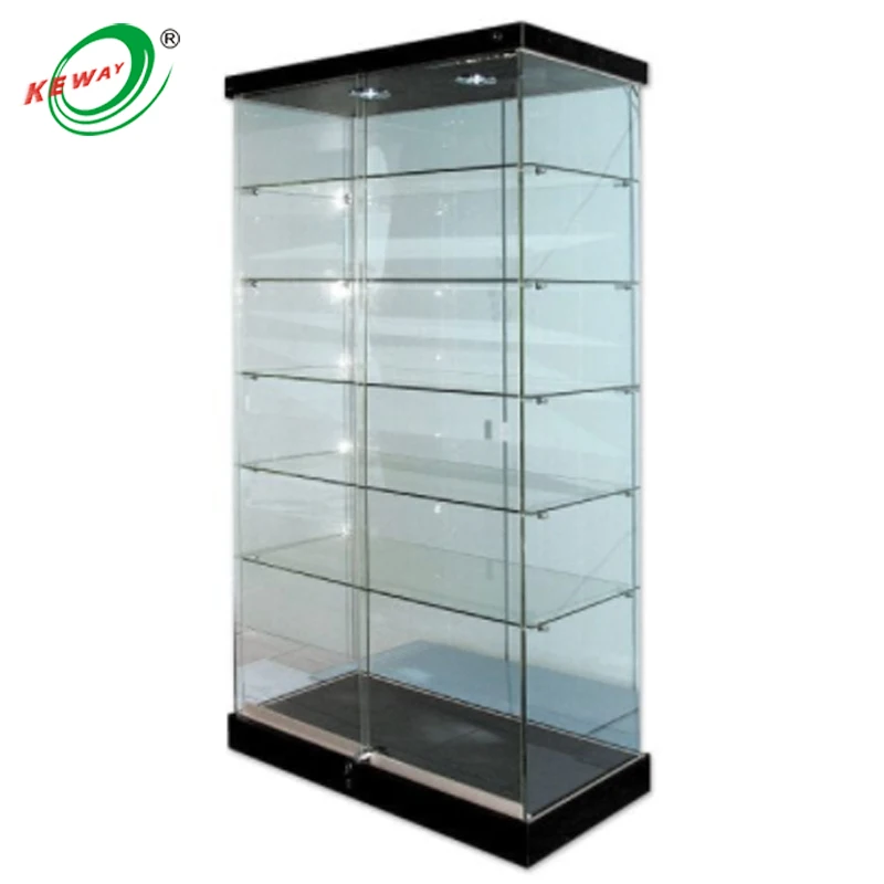 Retail store full vision tempered glass jewelry display cabinet with LED light