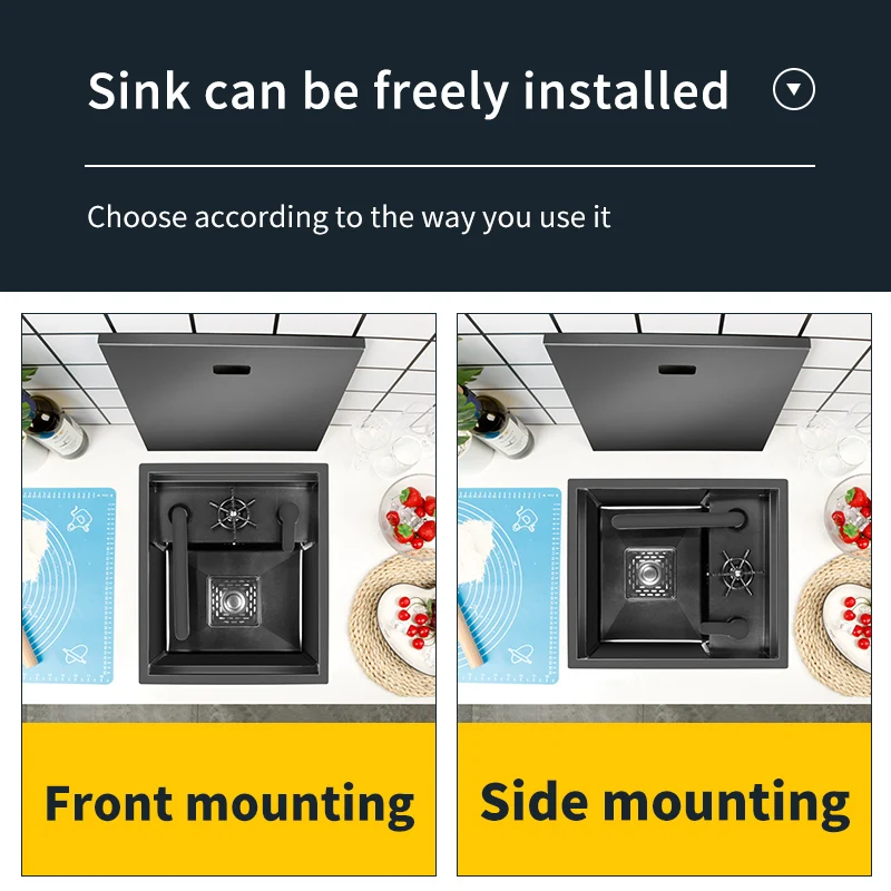 Kitchen Sink Hidden Washbasin Stainless Steel Hand-made Sink Single Bowl Black for Home Bar Small Basin Balcony Pool Coffee Shop