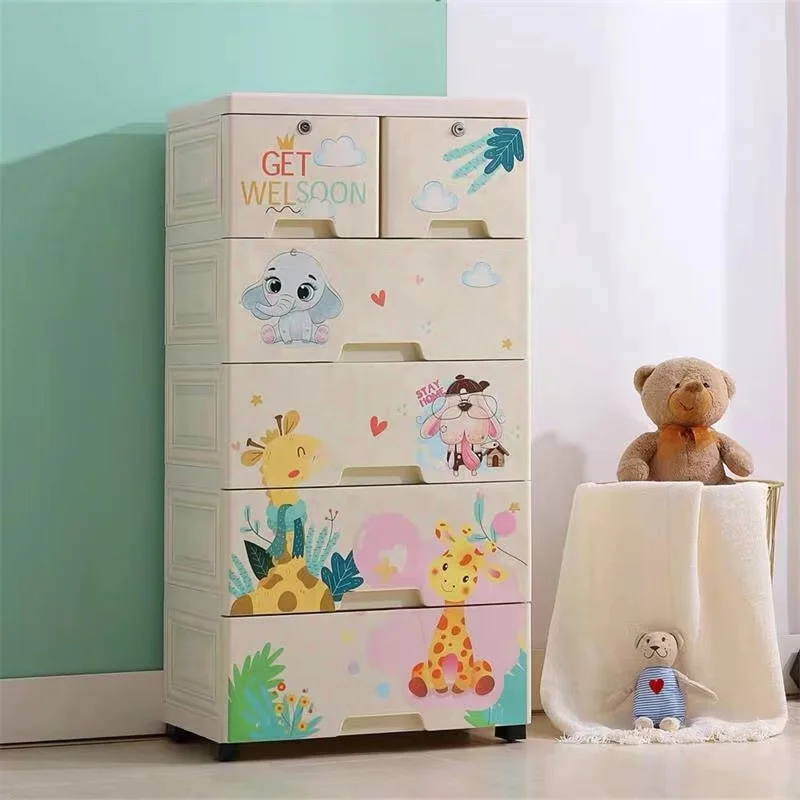 50cm Cartoon Children Multilayers Storage Cabinet Plastic Drawer Clothes Baby Wardrobe For Kids