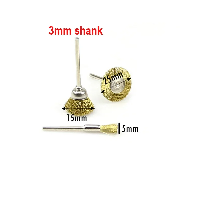 Mini Copper Wire Brush 3mm Shank Mounted Polishing Grinding Wheel for Deburring Clean