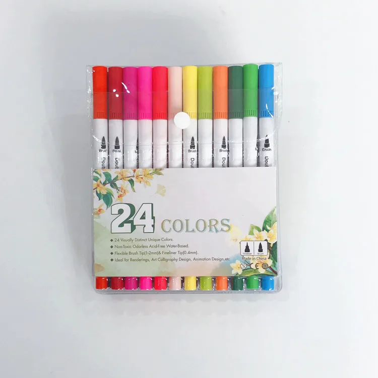 12 24 36 48 100 colors Dual Tip Watercolor Brush Pens Water Coloring Markers Stationery Set