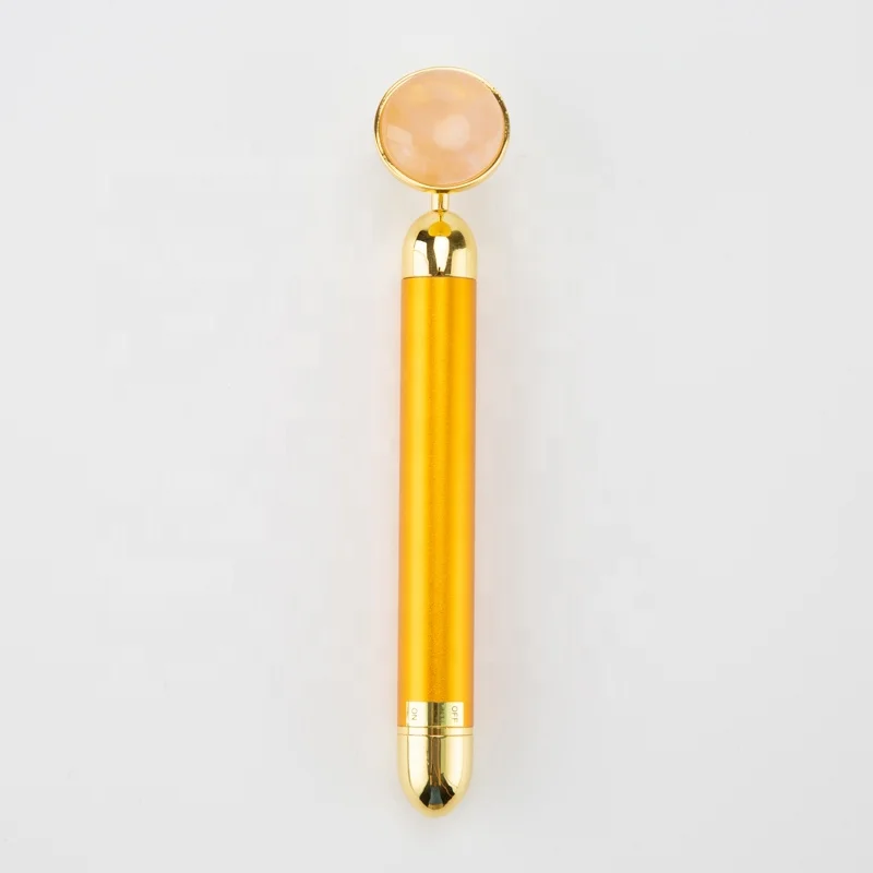 Dropshipping Metal 24k Golden Anti Aging Skin Beauty Face Lifting Rose Quartz Vibrating Jade Roller