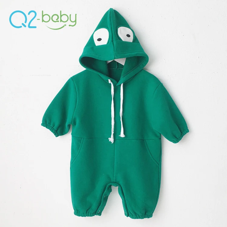 Q2-baby Wholesale Christmas Green Frog Cotton Zipper Baby Boy Jumpsuit Rompers