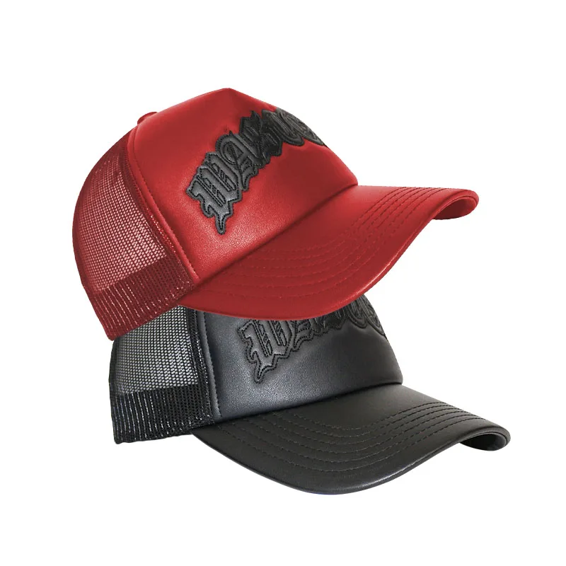 HN0001 Custom Logo Plain Black Trucker Hats Casquette Gorras Sport Veracap Truck Mesh Leather Black Mens Trucker Caps