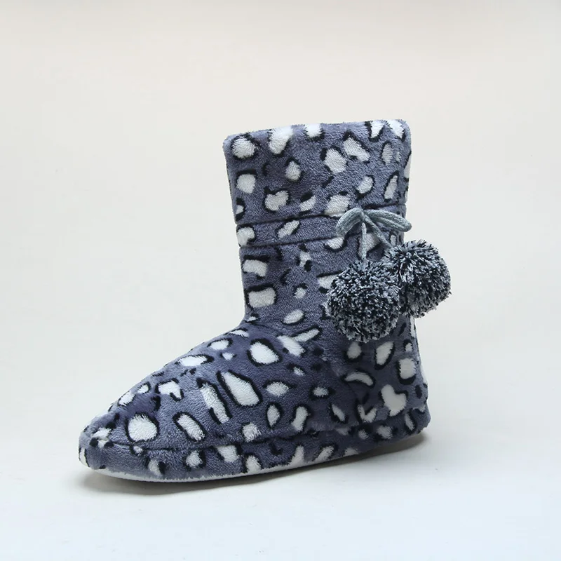 Trendy Dot Design Pattern Print Fleece With Bulb Decorative Soft Sherpa Lining Winter Indoor Women Boots