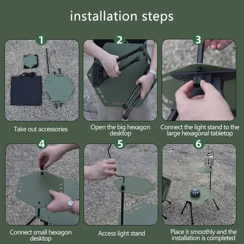 Camping Hexagonal Foldable Table With Light Stand Aluminum Alloy Double Layer Picnic Table Portable Lift Picnic Desk For Camping