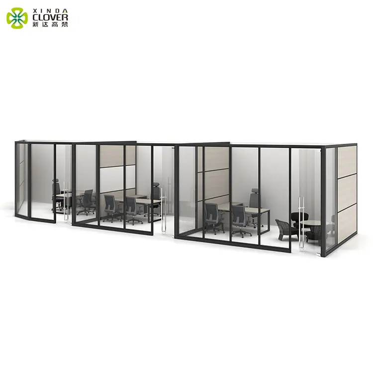 Модульная стеклянная перегородка для офиса с потолочным креплением
