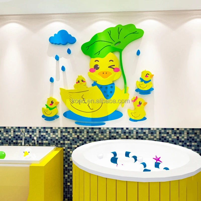Cute yellow duck wall art stickers kindergarten kids room bathroom bubble stickers 3D acrylic decorative wallpaper