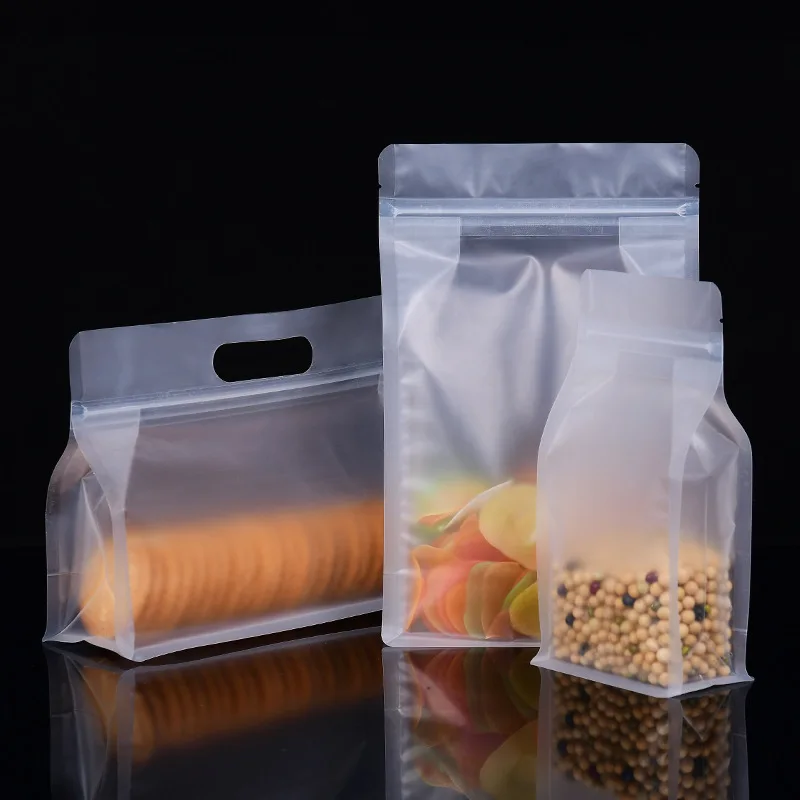 16*26+8cm Transparent Zip Lock Plastic Bags For Food Snack Powder Packaging Clear Block Square Flat Bottom Pouch With Tear Notch