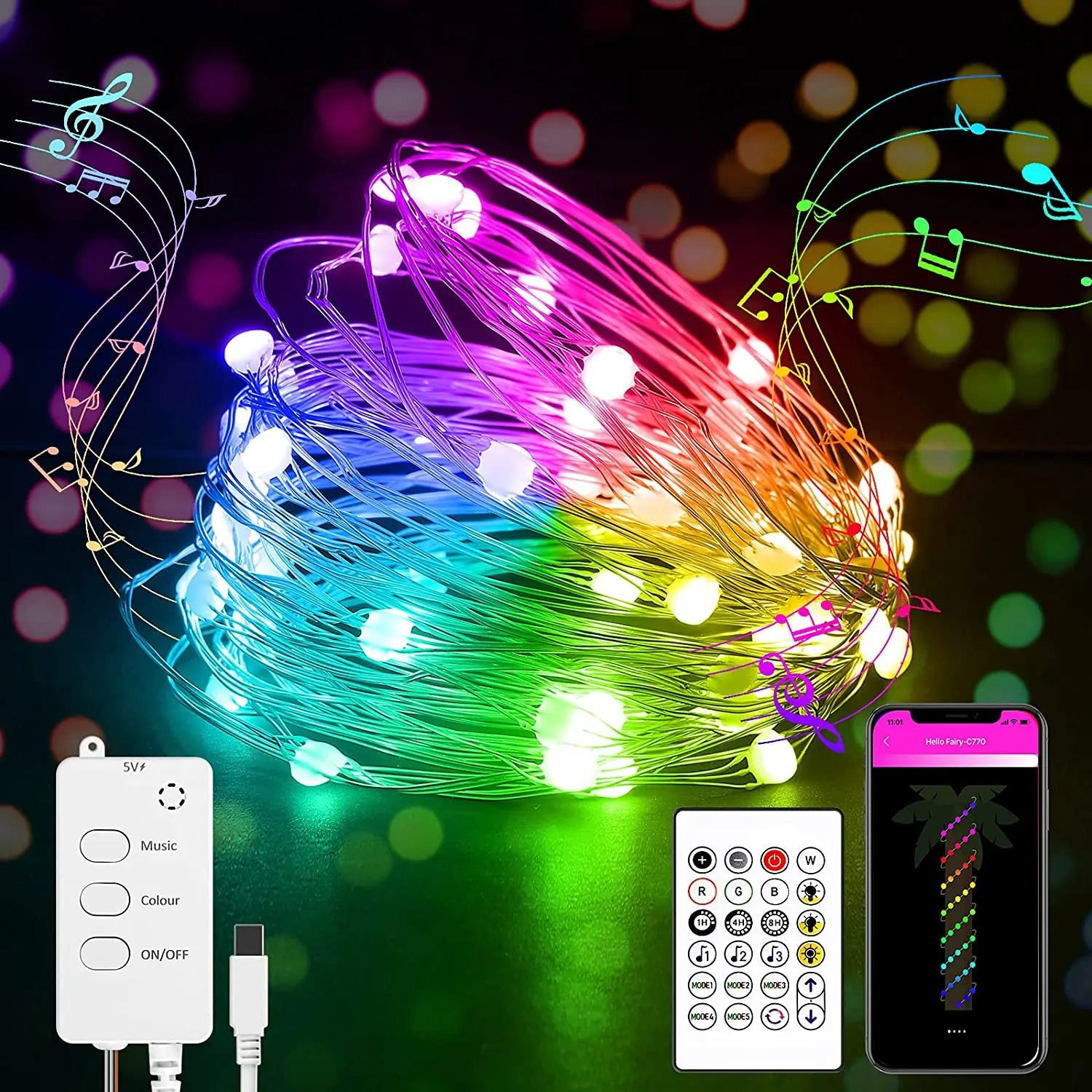 Smart USB Powered LED Fairy Light Christmas Outdoor String Lights Tuya APP Control wifi Smart Christmas Tree Lights