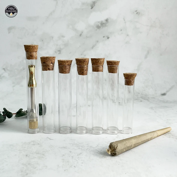 Flat Bottom PC Plastic Tubes with Cork Lid for Pre roll Joint