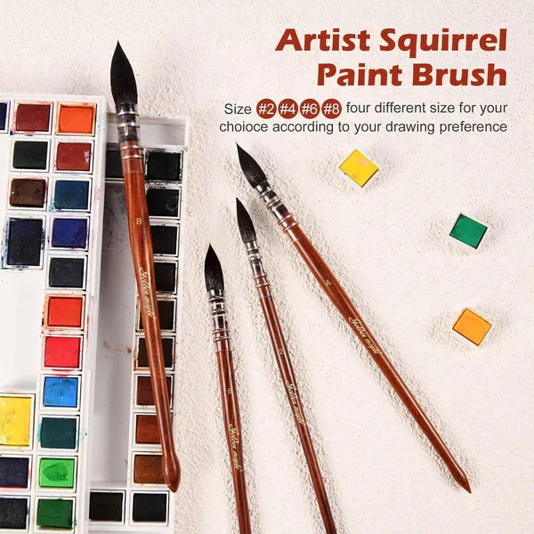 Premium Quality Round Short Handle Art Brush Professional Real Squirrel Hair Materials Watercolor Painting Brushes Set