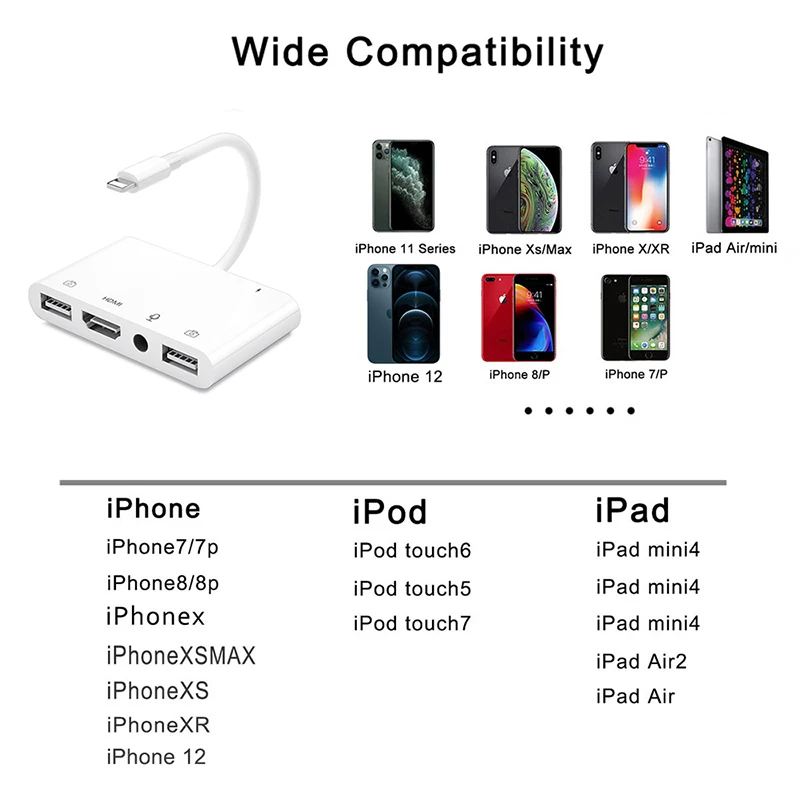 3.5mm Earphones Audio Jack Adaptor HD Video Sync Screen Converter Lighting HDMI-Compatible 1080P Digital AV Adapter for iPhone