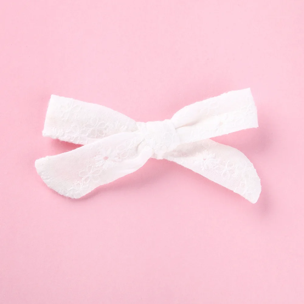 2024 Simple Preppy Style Hair Clips For Girls  Kids Embroidered White Hair Bow Accessories  For kids