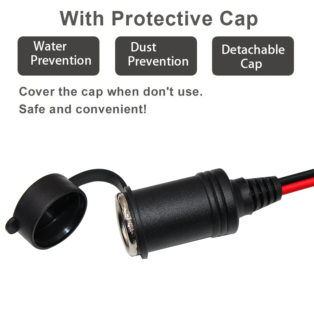 Car Cigar Female Plug Adapter Charging Power Extension Cable Two O Ring Terminal For Car Cigarette Lighter