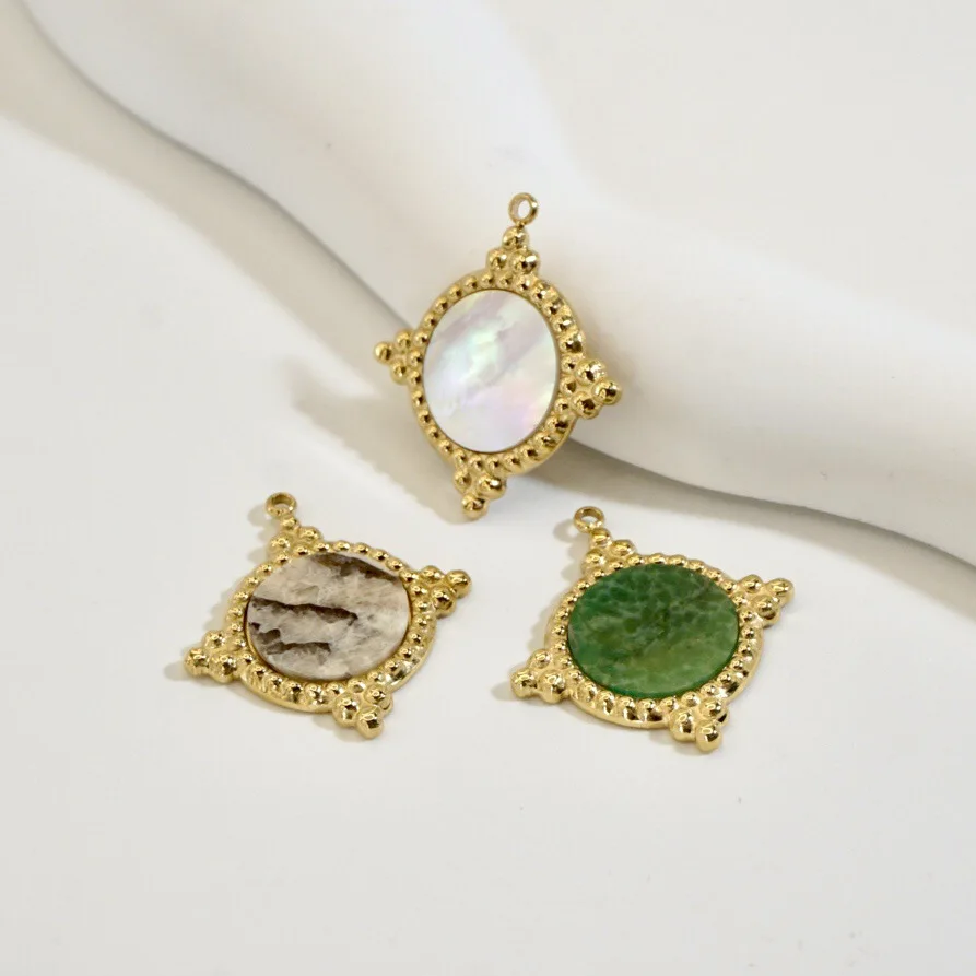 Boho Vintage Court Rhombus Shape Gemstone Pendant 14K Gold Plated Stainless Steel Colorful Stone Charms for DIY Jewelry Making