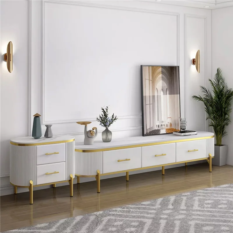 Top Quality New Living Room Modern Style Elegant Light Luxury Marble Top TV Stands