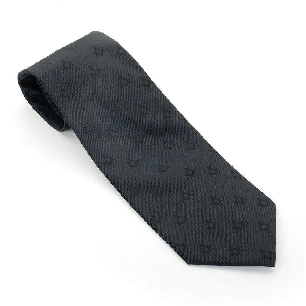 Quality New Craft Masonic Black Square & Compass Design Tie Regalia Masons Gift