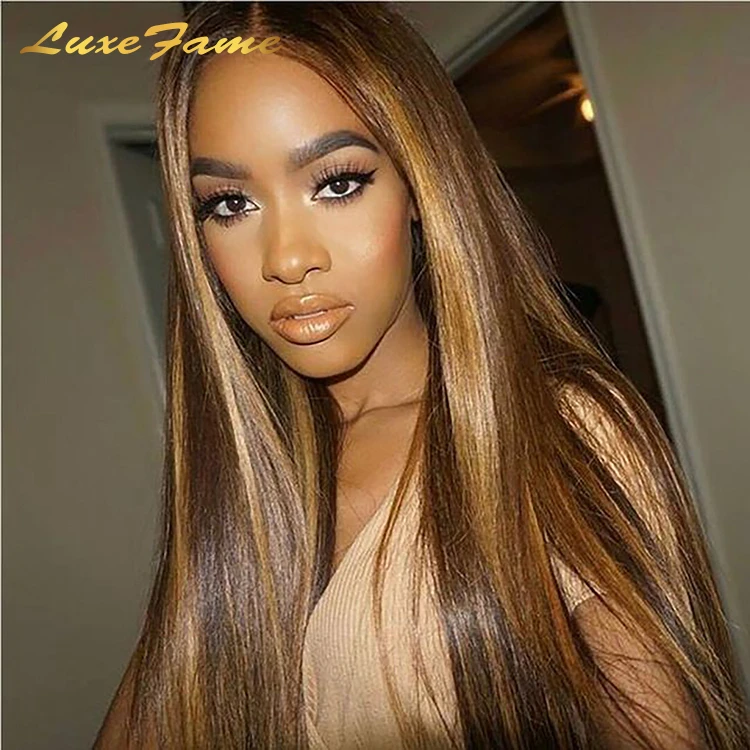 Highlight Color Hd Lace Front Colored Human Hair Wig,Hd Transparent Swiss Cambodian Lace Wig,Cheap p4/27 Colored Human Wig