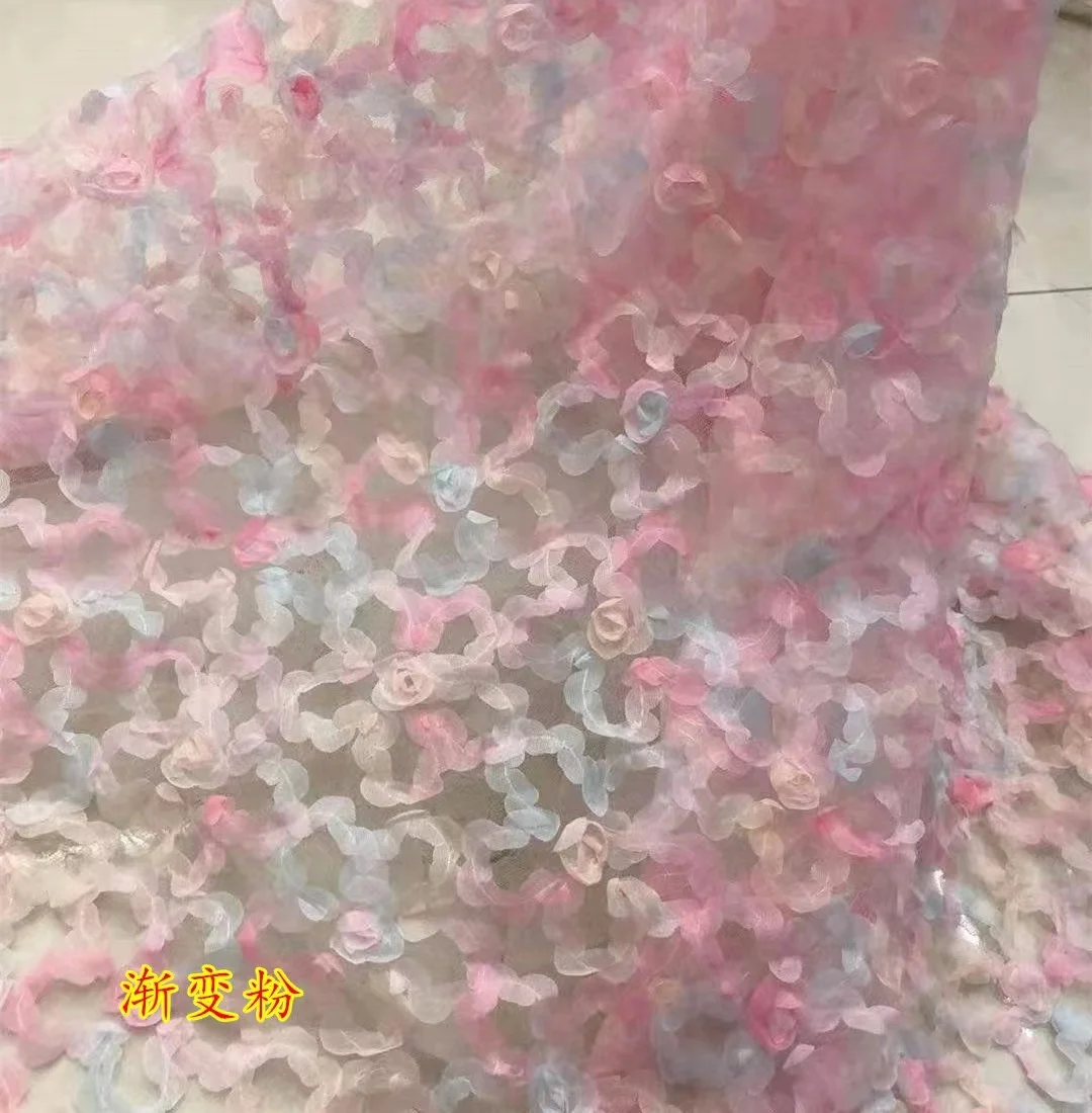 soft hand feeling  colorful dribbling embroidered net fabric doll dress  decoration children dress fabric