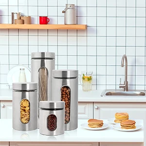 Stainless Steel and Glass Airtight Lid Canister 5kg Load Capacity for Storage