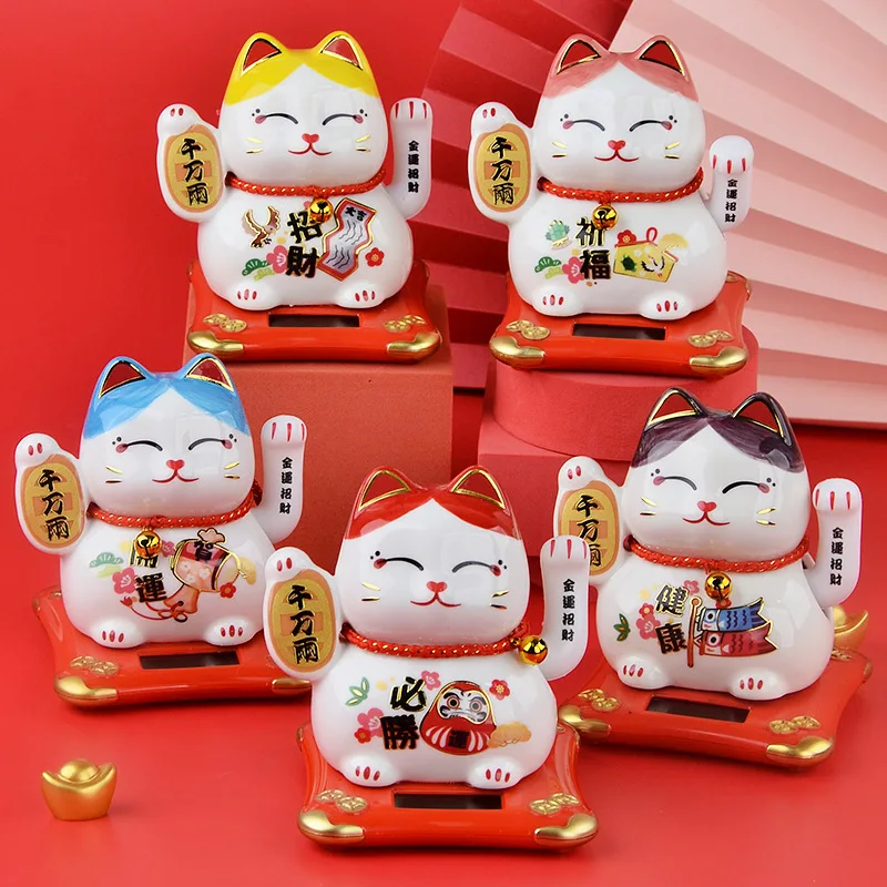 Statue Decoration Home Decor lucky cat Decoration 5 inch Ceramic solar fortune cat for home ornament gift