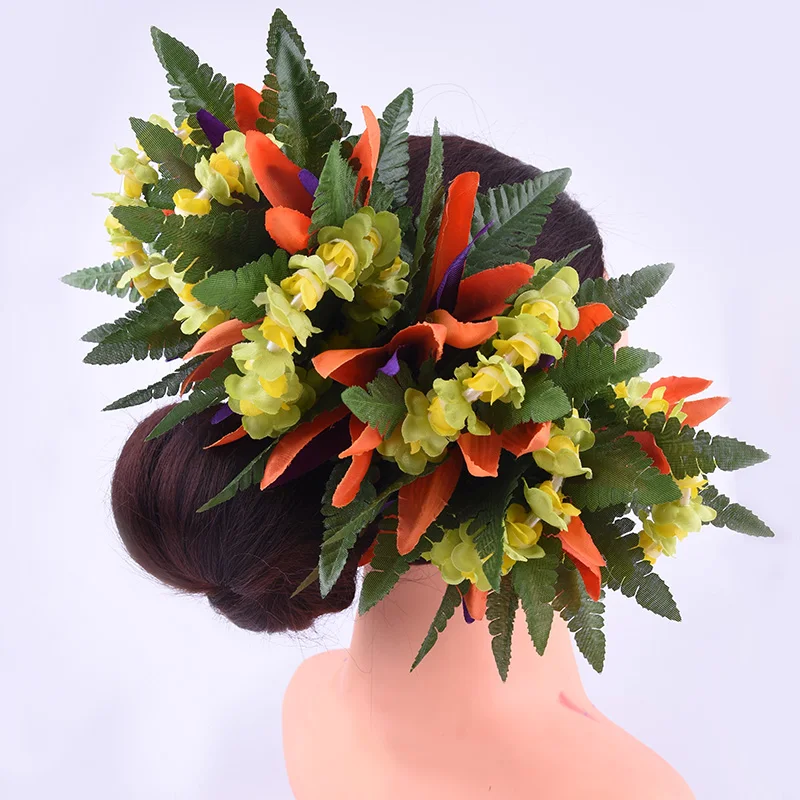 Tropical Bird of Paradise Flower Hair Comb with Pikake Hawaiian Decorated Hair Piece Hawaiian Wear Hair Trinkets Art KN-hc075