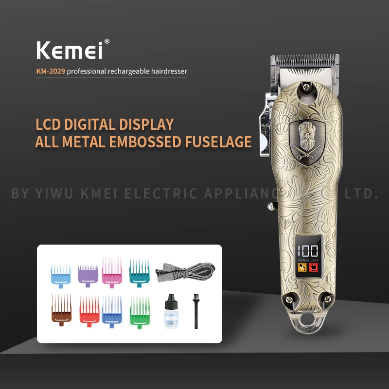 Kemei KM-2029 аккумуляторная машинка для стрижки Машинка волос с ЖК-дисплеем металл заколки триммер