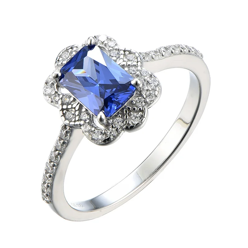 Fashion 925 Sterling Silver Jewelry emerald cut rings Ruby Ruby Engagement Rings for Women