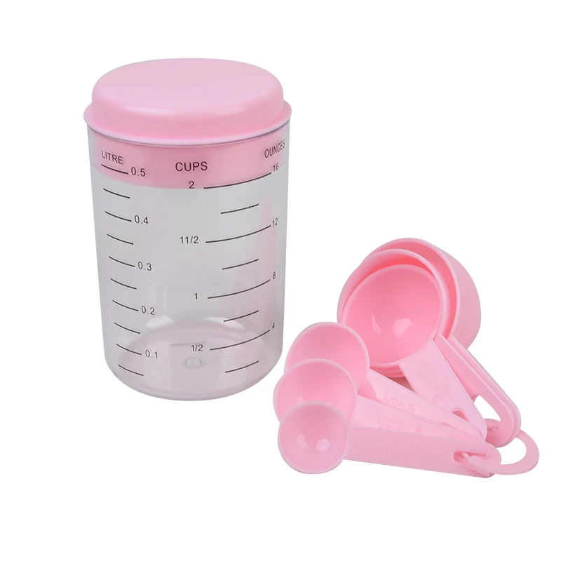 
Kitchen Baking Cooking Tools 500ml Plastic Stackable Tea Liquid Powder 7pcs Measuring Spoons Cup Set 