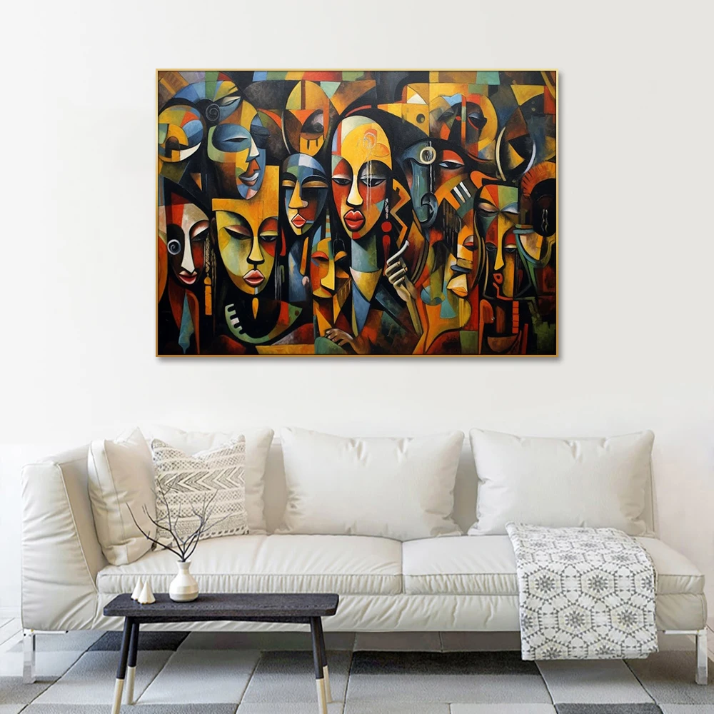 Huamiao Wholesale Wall Picture African Wall Art Abstract Portrait Handpainted Oil Painting Hand