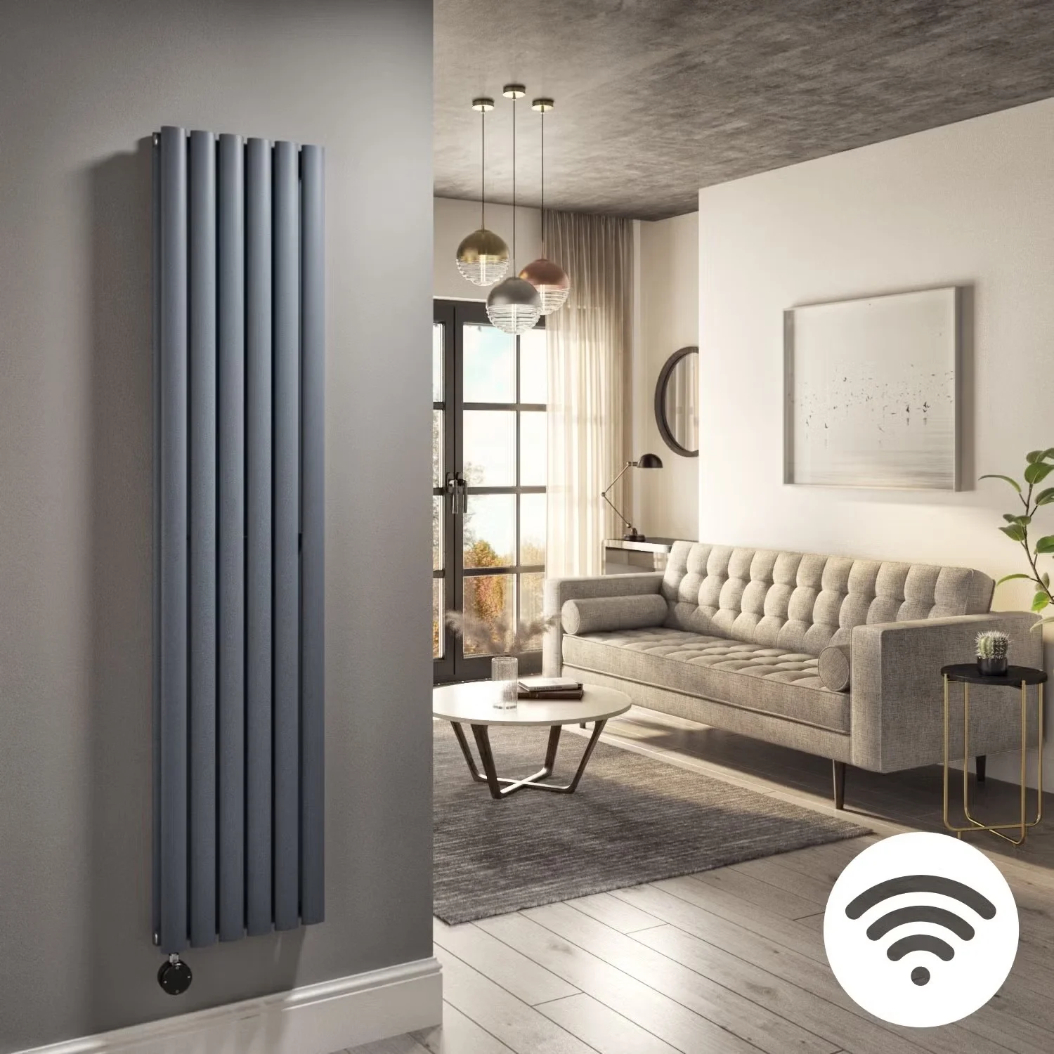 Anthracite Vertical Oval Column Radiator Single Panel Double Panel Designer Radiators 1800 mm Height