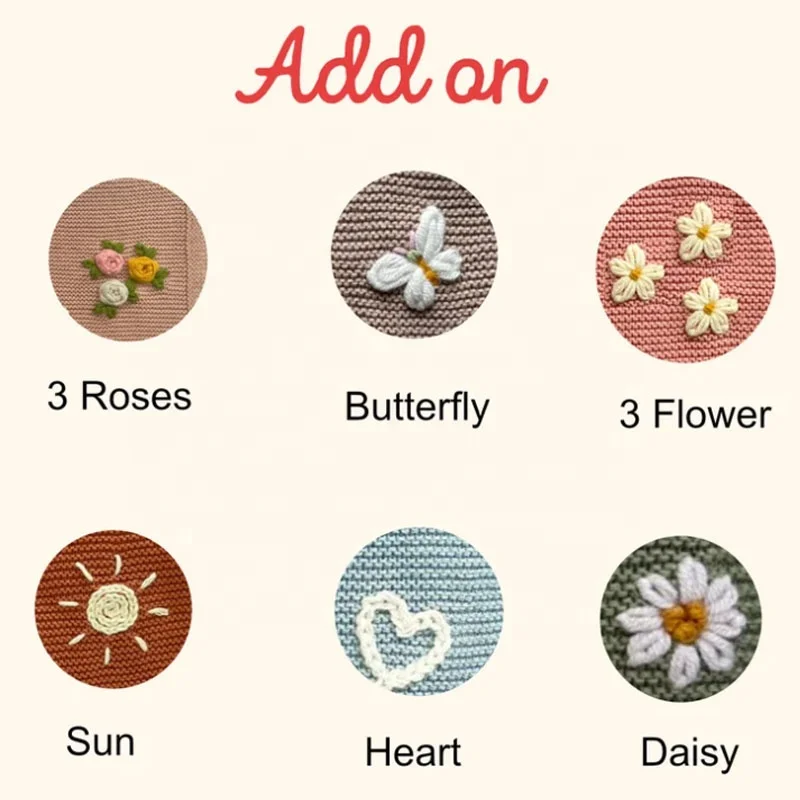 Factory low order quantity personalized hand-embroidered knitted baby blanket and monogrammed baby gift