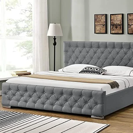 High quality bedroom furniture luxury headboard gray fabric Storage latest modern double bed