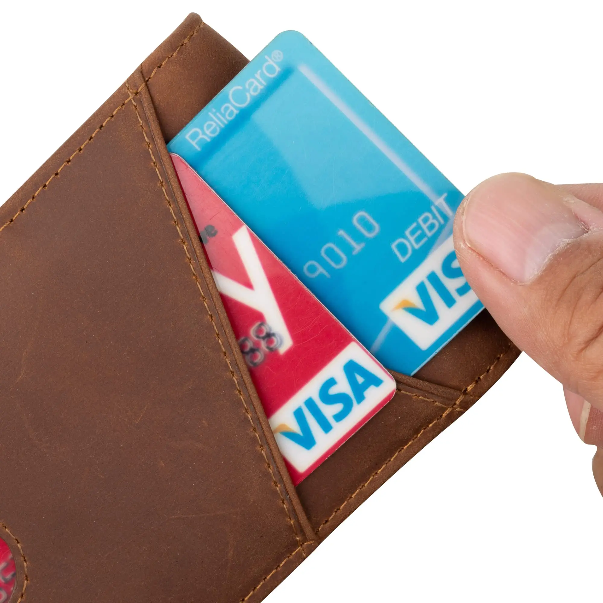 Custom Slim Mans Bifold Money Clip Wallet RFID Blocking Business Front Pocket ID Window Genuine Leather Credit Card Holder